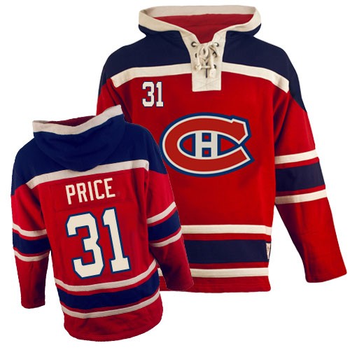 Men's Old Time Hockey Montreal Canadiens #31 Carey Price Premier Red Sawyer Hooded Sweatshirt