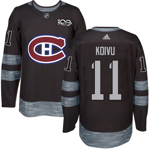 Men's Adidas Montreal Canadiens #11 Saku Koivu Authentic Black 1917-2017 100th Anniversary NHL Jersey