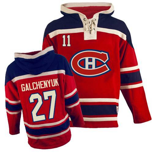 Men's Old Time Hockey Montreal Canadiens #27 Alex Galchenyuk Authentic Red Sawyer Hooded Sweatshirt