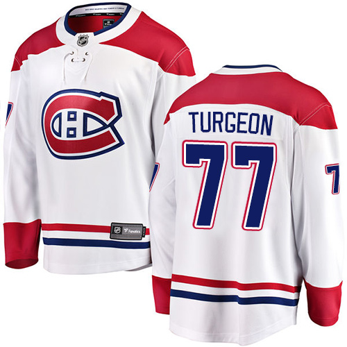 Men's Montreal Canadiens #77 Pierre Turgeon Authentic White Away Fanatics Branded Breakaway NHL Jersey