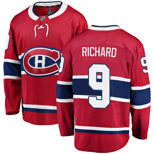 Men's Montreal Canadiens #9 Maurice Richard Authentic Red Home Fanatics Branded Breakaway NHL Jersey