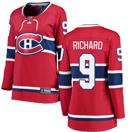 Women's Montreal Canadiens #9 Maurice Richard Authentic Red Home Fanatics Branded Breakaway NHL Jersey