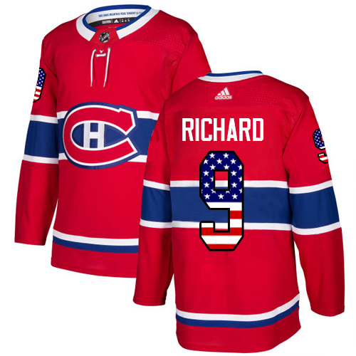 Men's Adidas Montreal Canadiens #9 Maurice Richard Authentic Red USA Flag Fashion NHL Jersey