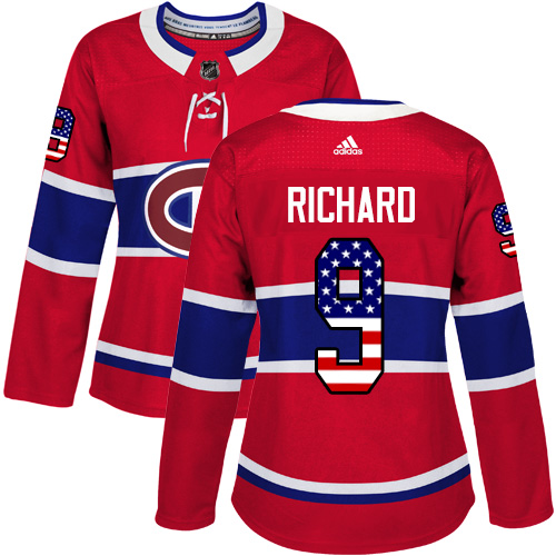 Women's Adidas Montreal Canadiens #9 Maurice Richard Authentic Red USA Flag Fashion NHL Jersey