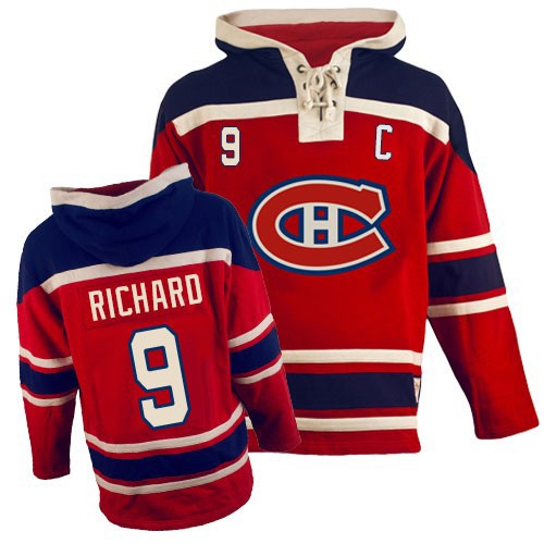 Men's Old Time Hockey Montreal Canadiens #9 Maurice Richard Authentic Red Sawyer Hooded Sweatshirt