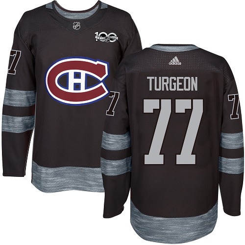 Men's Adidas Montreal Canadiens #77 Pierre Turgeon Authentic Black 1917-2017 100th Anniversary NHL Jersey