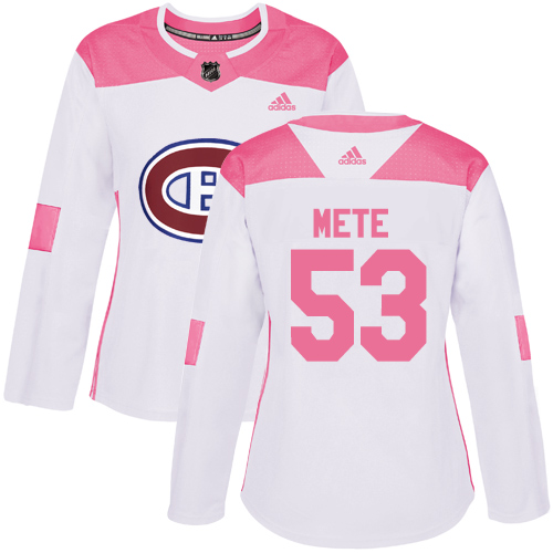 Women's Adidas Montreal Canadiens #53 Victor Mete Authentic White/Pink Fashion NHL Jersey