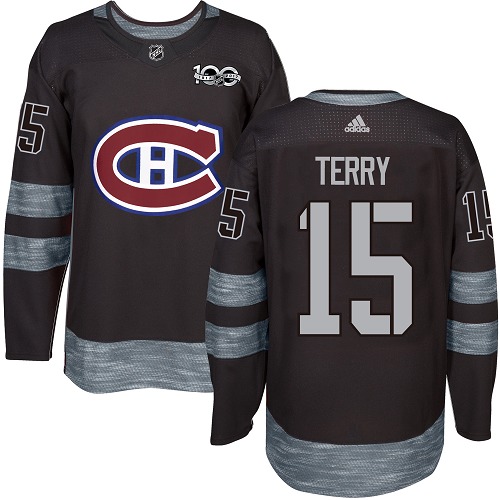 Men's Adidas Montreal Canadiens #15 Chris Terry Authentic Black 1917-2017 100th Anniversary NHL Jersey