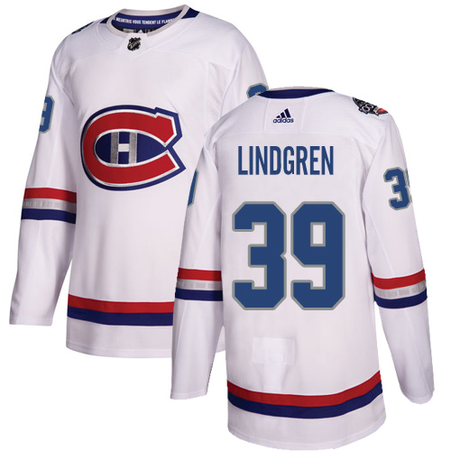 Men's Adidas Montreal Canadiens #39 Charlie Lindgren Authentic White 2017 100 Classic NHL Jersey