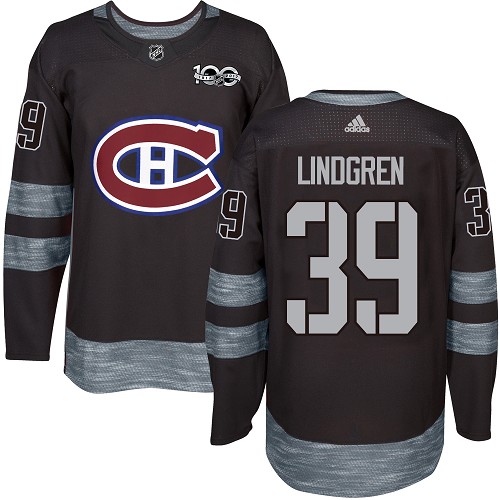 Men's Adidas Montreal Canadiens #39 Charlie Lindgren Authentic Black 1917-2017 100th Anniversary NHL Jersey