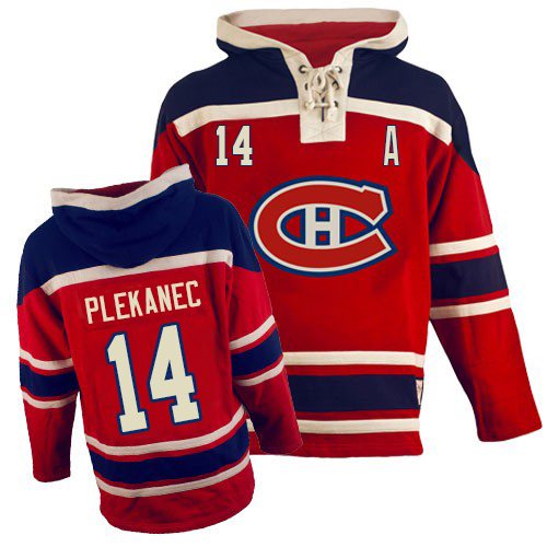 Men's Old Time Hockey Montreal Canadiens #14 Tomas Plekanec Authentic Red Sawyer Hooded Sweatshirt