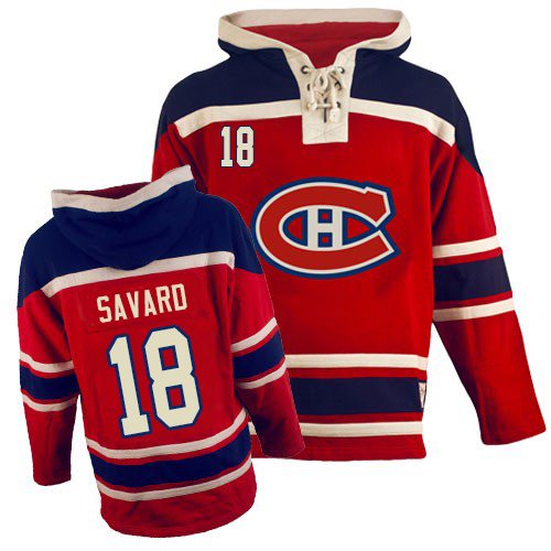 Men's Old Time Hockey Montreal Canadiens #18 Serge Savard Authentic Red Sawyer Hooded Sweatshirt