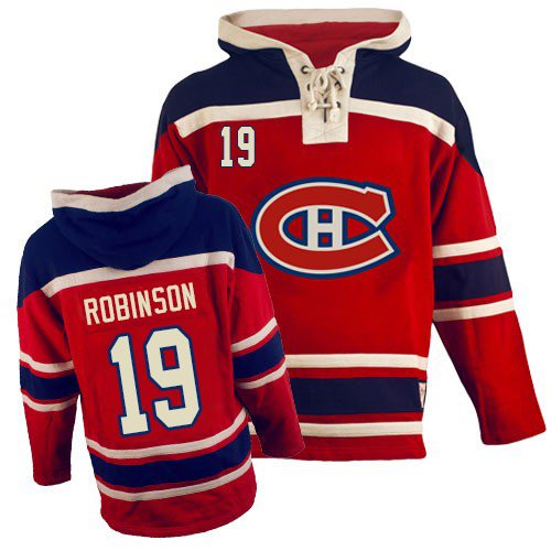 Men's Old Time Hockey Montreal Canadiens #19 Larry Robinson Authentic Red Sawyer Hooded Sweatshirt