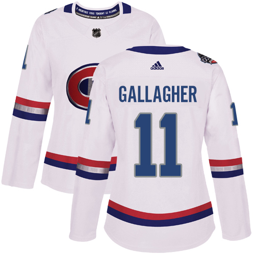 Women's Adidas Montreal Canadiens #11 Brendan Gallagher Authentic White 2017 100 Classic NHL Jersey