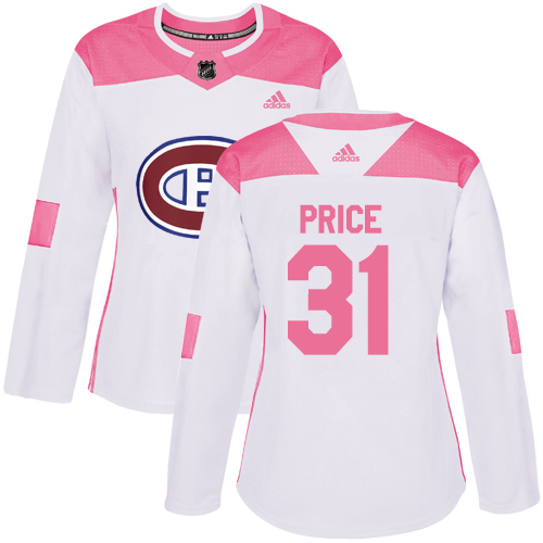 Women's Adidas Montreal Canadiens #31 Carey Price Authentic White/Pink Fashion NHL Jersey