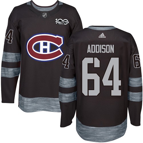 Men's Adidas Montreal Canadiens #64 Jeremiah Addison Authentic Black 1917-2017 100th Anniversary NHL Jersey