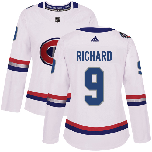 Women's Adidas Montreal Canadiens #9 Maurice Richard Authentic White 2017 100 Classic NHL Jersey