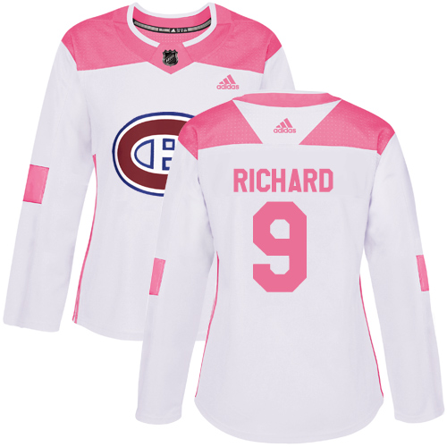 Women's Adidas Montreal Canadiens #9 Maurice Richard Authentic White/Pink Fashion NHL Jersey