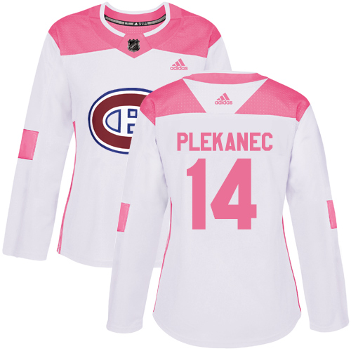 Women's Adidas Montreal Canadiens #14 Tomas Plekanec Authentic White/Pink Fashion NHL Jersey