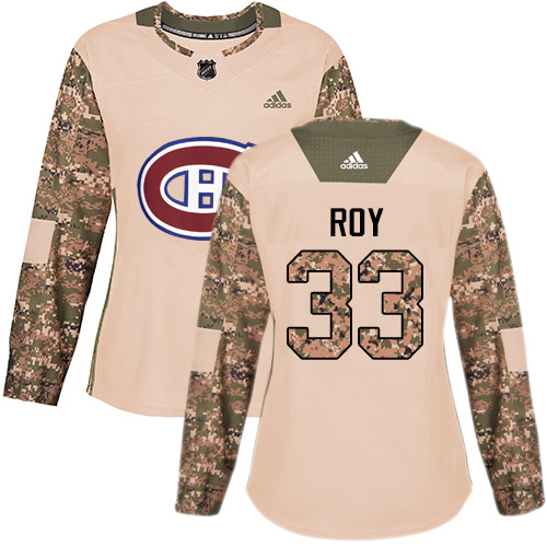 Women's Adidas Montreal Canadiens #33 Patrick Roy Authentic Camo Veterans Day Practice NHL Jersey