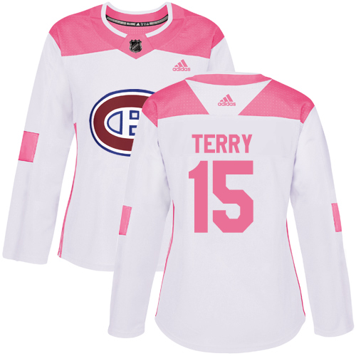 Women's Adidas Montreal Canadiens #15 Chris Terry Authentic White/Pink Fashion NHL Jersey