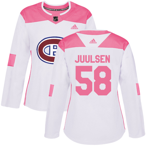 Women's Adidas Montreal Canadiens #58 Noah Juulsen Authentic White/Pink Fashion NHL Jersey
