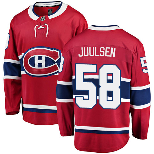 Men's Montreal Canadiens #58 Noah Juulsen Authentic Red Home Fanatics Branded Breakaway NHL Jersey