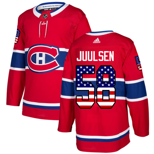 Men's Adidas Montreal Canadiens #58 Noah Juulsen Authentic Red USA Flag Fashion NHL Jersey