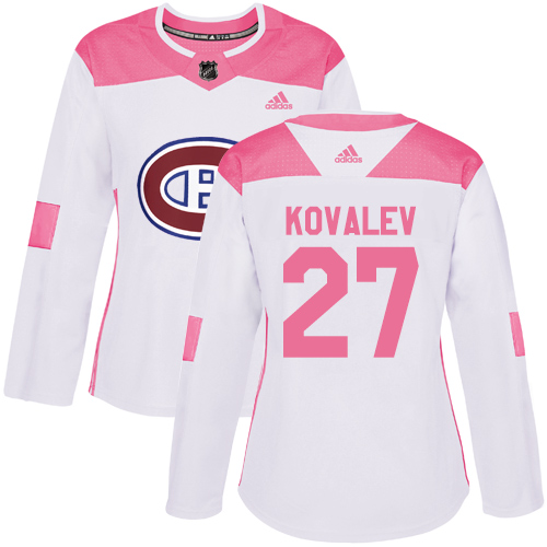 Women's Adidas Montreal Canadiens #27 Alexei Kovalev Authentic White/Pink Fashion NHL Jersey