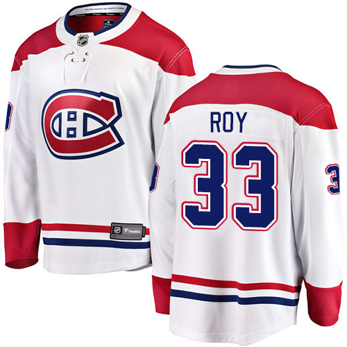 Men's Montreal Canadiens #33 Patrick Roy Authentic White Away Fanatics Branded Breakaway NHL Jersey