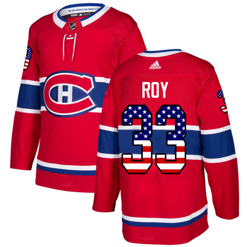 Men's Adidas Montreal Canadiens #33 Patrick Roy Authentic Red USA Flag Fashion NHL Jersey