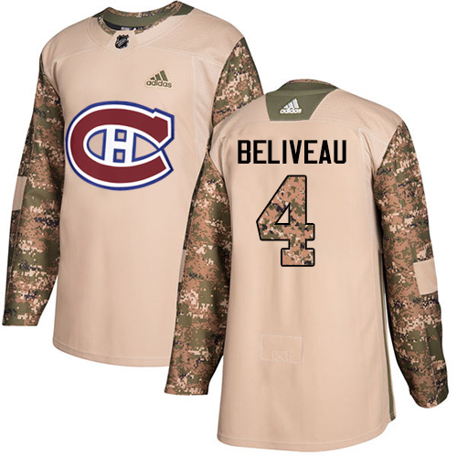 Youth Adidas Montreal Canadiens #4 Jean Beliveau Authentic Camo Veterans Day Practice NHL Jersey