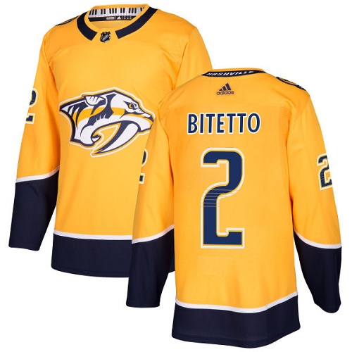 Men's Adidas Nashville Predators #2 Anthony Bitetto Authentic Gold Home NHL Jersey