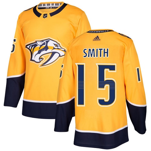 Men's Adidas Nashville Predators #15 Craig Smith Authentic Gold Home NHL Jersey