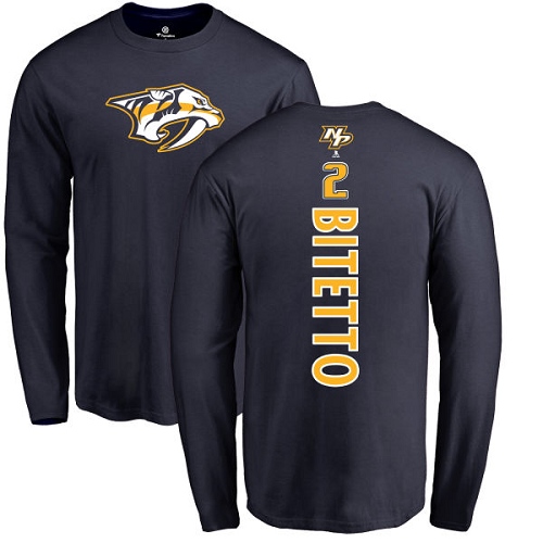 NHL Adidas Nashville Predators #2 Anthony Bitetto Navy Blue Backer Long Sleeve T-Shirt