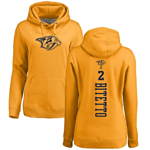NHL Women's Adidas Nashville Predators #2 Anthony Bitetto Gold One Color Backer Pullover Hoodie