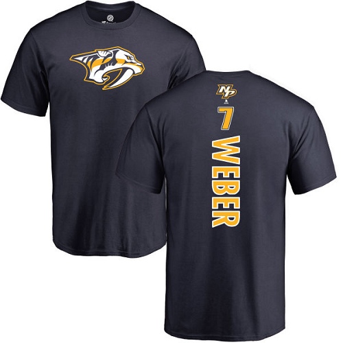 NHL Adidas Nashville Predators #7 Yannick Weber Navy Blue Backer T-Shirt