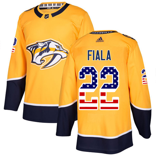 Men's Adidas Nashville Predators #22 Kevin Fiala Authentic Gold USA Flag Fashion NHL Jersey