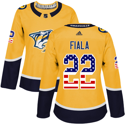 Women's Adidas Nashville Predators #22 Kevin Fiala Authentic Gold USA Flag Fashion NHL Jersey
