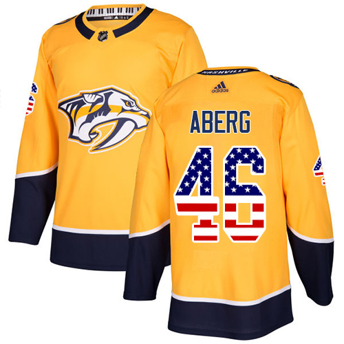 Men's Adidas Nashville Predators #46 Pontus Aberg Authentic Gold USA Flag Fashion NHL Jersey