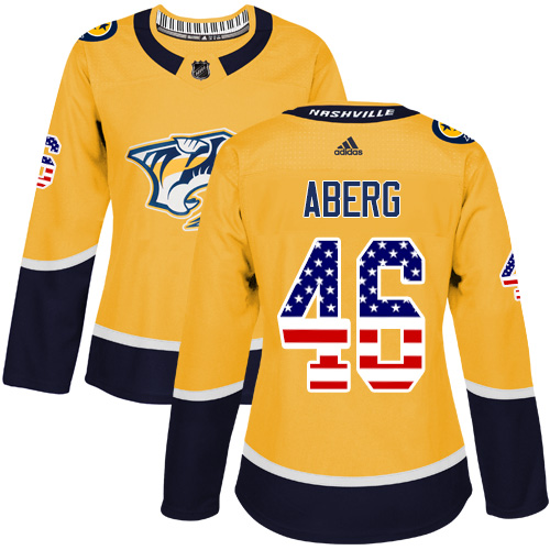 Women's Adidas Nashville Predators #46 Pontus Aberg Authentic Gold USA Flag Fashion NHL Jersey