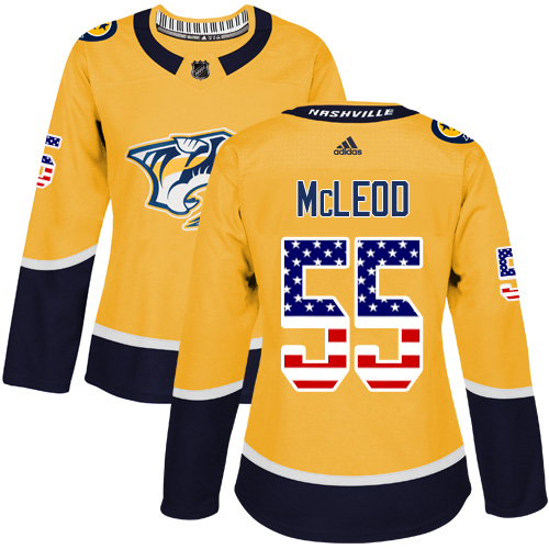 Women's Adidas Nashville Predators #55 Cody McLeod Authentic Gold USA Flag Fashion NHL Jersey