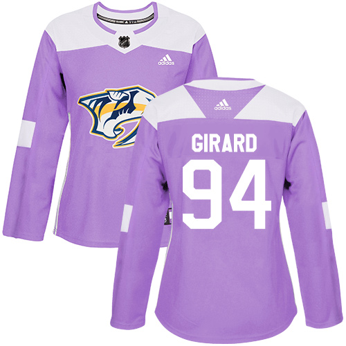 Women's Adidas Nashville Predators #94 Samuel Girard Authentic Purple Fights Cancer Practice NHL Jersey