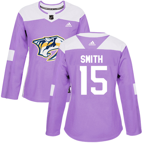 Women's Adidas Nashville Predators #15 Craig Smith Authentic Purple Fights Cancer Practice NHL Jersey