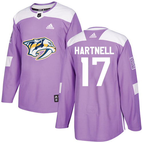 Youth Adidas Nashville Predators #17 Scott Hartnell Authentic Purple Fights Cancer Practice NHL Jersey