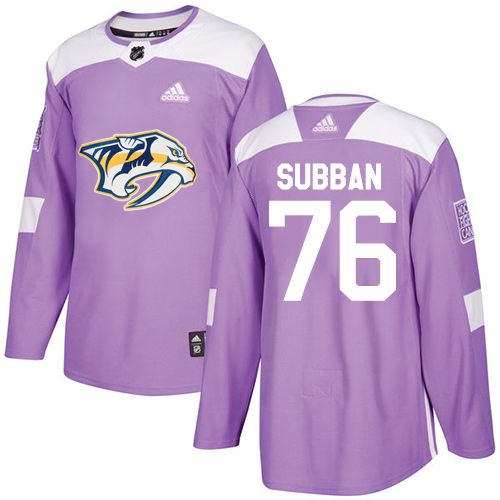 Men's Adidas Nashville Predators #76 P.K Subban Authentic Purple Fights Cancer Practice NHL Jersey