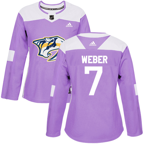 Women's Adidas Nashville Predators #7 Yannick Weber Authentic Purple Fights Cancer Practice NHL Jersey
