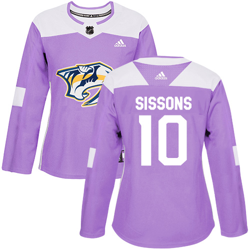Women's Adidas Nashville Predators #10 Colton Sissons Authentic Purple Fights Cancer Practice NHL Jersey