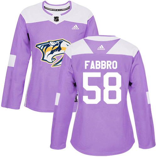 Women's Adidas Nashville Predators #58 Dante Fabbro Authentic Purple Fights Cancer Practice NHL Jersey