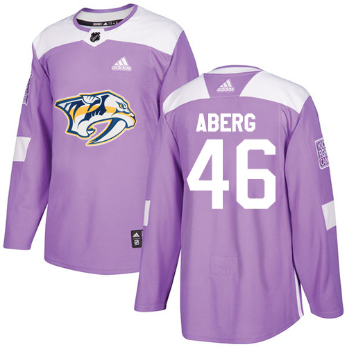 Men's Adidas Nashville Predators #46 Pontus Aberg Authentic Purple Fights Cancer Practice NHL Jersey
